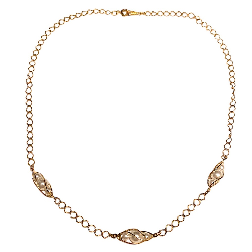 Avon Vintage Caged Pearl Gold Chain Necklace